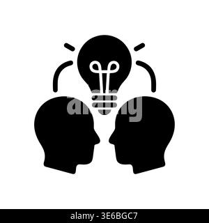 Brainstorming session with lightbulb icon illustration in black silhouette Stock Vector