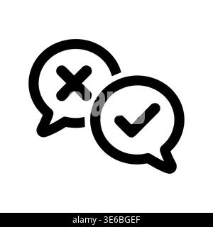 Check mark and cross in speech bubbles, simple line icon Stock Vector