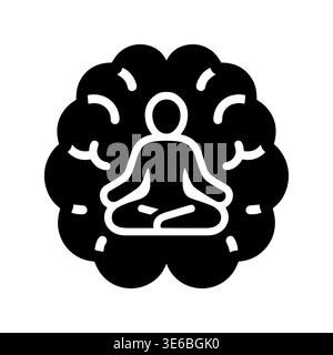 Black glyph icon of meditation inside brain for mental health Stock Vector