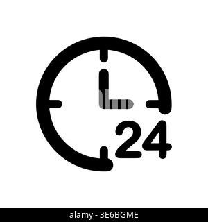Simple black and white 24 hour service vector illustration Stock Vector