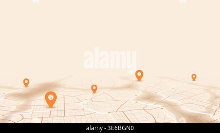 GPS navigation to pins and multiple markers on route. City map featuring directional signs, an intended goal point. Abstract plan highlights POI city Stock Vector
