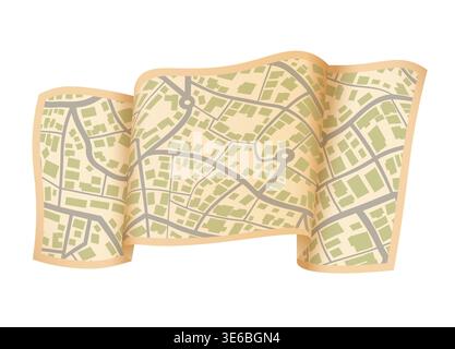 Gps navigate on paper city map. Navigation concept. Geography distance plan. Vector illustration isolated on white background Stock Vector