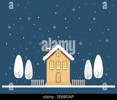 Cozy Snowy Houses In Winter Season With Comfortable Environment Stock Vector