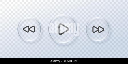 Glass liquid for music button play and black icon on transparent background. Effect frosted morph for badge crystal glass and sign card media. Glass Stock Vector