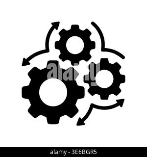 Gears and Arrows: Interconnected Workflow, Flat Vector Icon Illustration Stock Vector