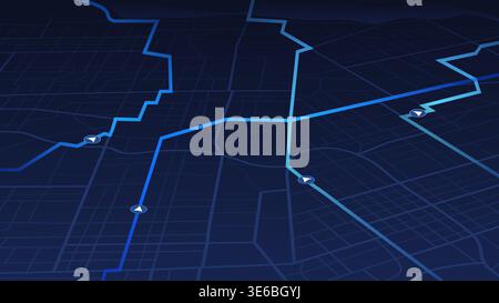 GPS navigation to pins and multiple markers on route. City map featuring directional signs, an intended goal point. Abstract plan highlights POI city Stock Vector