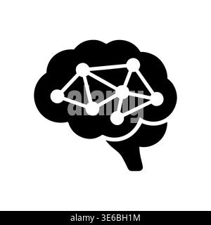 Black and white brain with network connections, minimalist design style Stock Vector