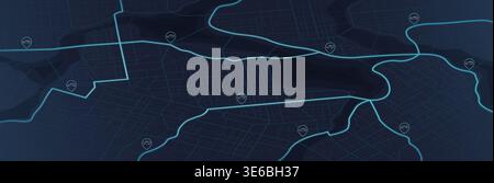 GPS tracking system for navigating car traffic. Concept of car with road and intersection. General city map with streets, roads. Navigation system for Stock Vector