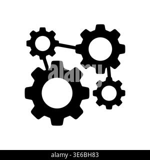 Connected gears concept black and white vector graphic illustration Stock Vector