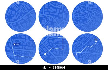 Set of Gps map navigation. View from above map buildings. Detailed view of city. Abstract background. Flat style, Vector, illustration isolated Stock Vector
