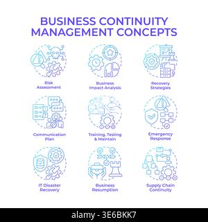 Business continuity management blue gradient concept icons Stock Vector