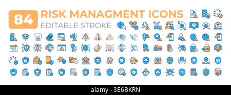Risk management colorful icons big set Stock Vector