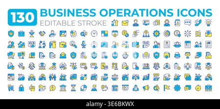 Business operations colorful icons big set Stock Vector