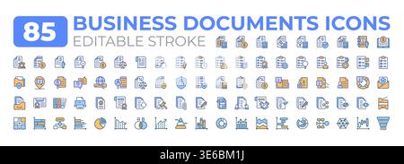 Business documents colorful icons big set Stock Vector
