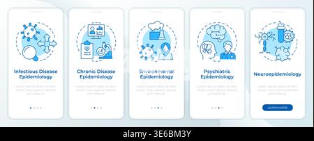 Epidemiology classifications blue onboarding mobile app screen Stock Vector