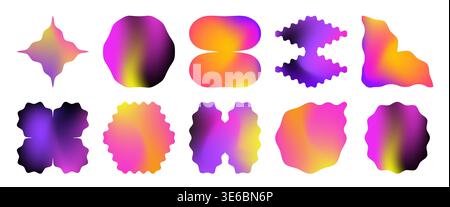 Trendy gradient jagged shapes collection. Set of modern brutalist Y2K geometric elements Stock Vector