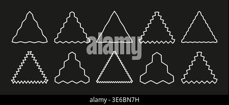 Wavy edge triangle line frame. Linear zigzag badges collection Stock Vector