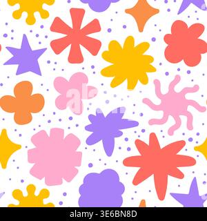 Playful abstract shapes seamless pattern. Doodle figures brutal style. Stock Vector
