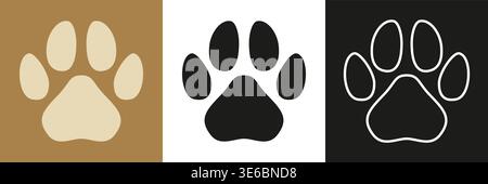 Paw footprint icon set. Pet paw icons in different style. Cat or dog foot print Stock Vector
