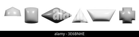 Halftone 3d geometric brutal shapes collection. Set of dotted grainy elements Stock Vector