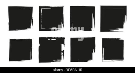 Set of grunge square backgrounds. Vector black frames Stock Vector