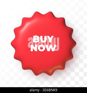 Red 3d sale button. Realistic discount tag isolated Stock Vector