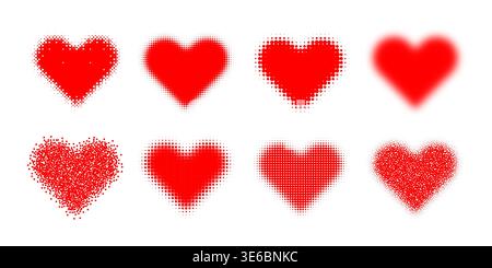 Red heart shape in different style: soft blur, halftone, stipple dots Stock Vector