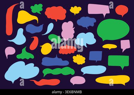Colorful doodle speech bubbles collection. Trendy cloud textbox Stock Vector
