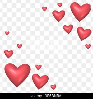 Beautiful 3d heart composition. Red love symbol frame design isolated on transparent background Stock Vector