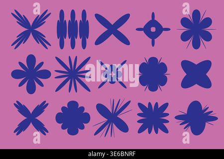 Trendy design set of geometric modern brutalist shapes. Abstract retro icons and symbols in y2k style. Stock Vector