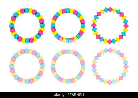 Riso graph print style circle frame collection with geometric shapes. Stock Vector