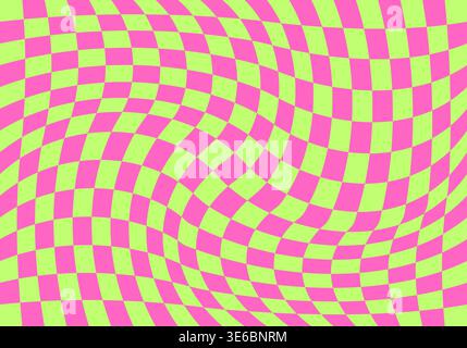 Wavy checkerboard background. Twisted psychedelic pattern Stock Vector