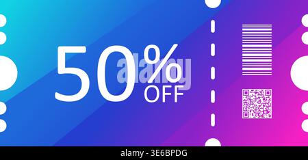 A sleek blue gradient ticket featuring barcode, and QR code. Optimized for mobile redemption, ecommerce, or tech forward promotional campaigns. Stock Vector