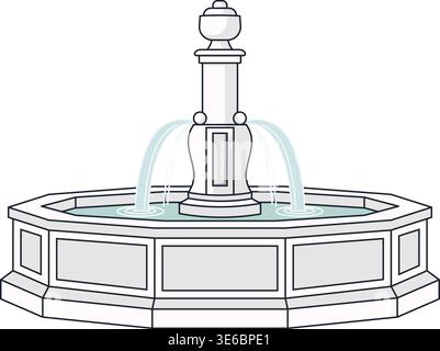 Clean line art illustration of a classic multi tiered fountain with water jets. Perfect for garden design, architecture, or decorative graphic project Stock Vector