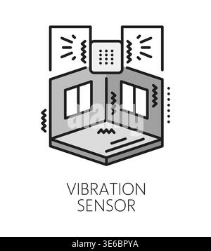 Home security vibration sensor color line icon or sign. Property security and breakage protection service outline vector sign. Home alarm technology pictogram with movement detection vibration sensor Stock Vector