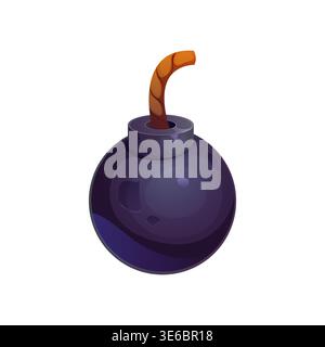 Pirate icon of cannonball or corsairs cannon bomb explosive, cartoon vector. Cannonball shot or cannon bomb and TNT dynamite ball with fuse for marine weapon, corsairs game asset and pirate icon Stock Vector