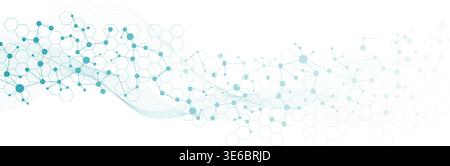 Modern abstract molecules structure for science or medical background. DNA helix or atom visualization. Molecular wave flow abstract background Stock Vector
