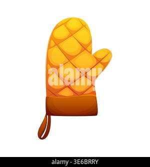 Oven mitt, isolated quilted heat resistant glove with padded texture. Cartoon vector mitten, home kitchen cooking accessory for safe handling of hot cookware, baking trays and pots cook food utensil Stock Vector