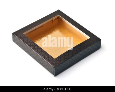 Empty black paper gift box with window isolated on white Stock Photo