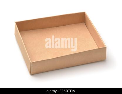 Open small flat brown paper box isolated on white Stock Photo