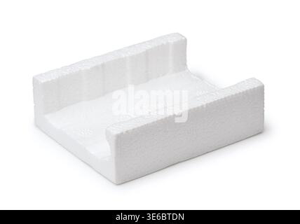 Piece of expanded polystyrene foam profile isolated on white Stock Photo