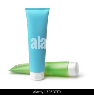 Two blank plastic cosmetic tube isolated on white Stock Photo