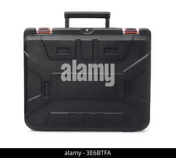 Side view of black plastic tool box isolated on white Stock Photo