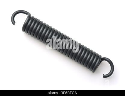 Top view of black metal tension spring isolated on white Stock Photo