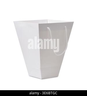 Blank white paper flower bouquets bag with handle isolated on white Stock Photo