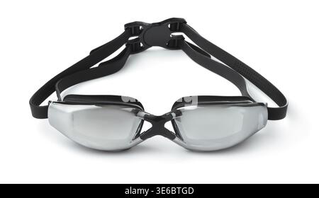 Front view of mirrored swimming goggles isolated on white Stock Photo