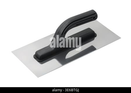 Steel concrete finishing trowel isolated on white Stock Photo
