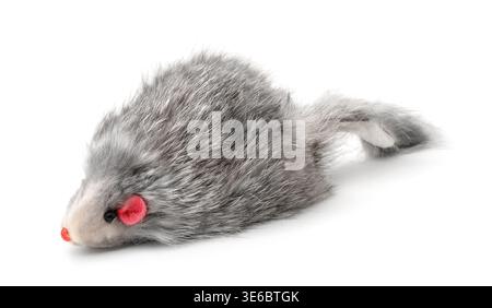 Gray toy natural fur mouse isolated on white Stock Photo