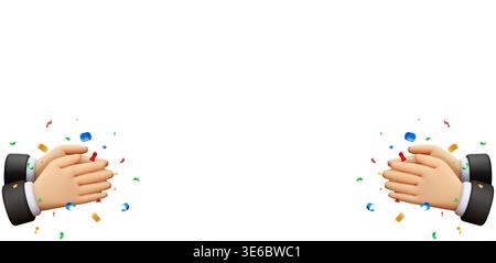3d cartoon hands clapping with colorful confetti Stock Vector