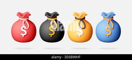 Colorful 3D money bags with dollar sign Stock Vector